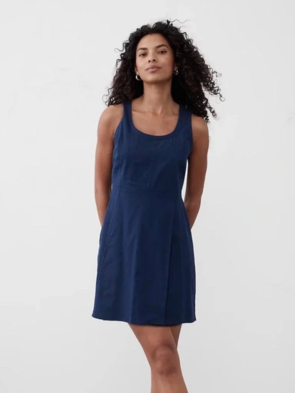 NWOT Banana Republic Linen-Blend Sleeveless Scoop Neck Mini Dress Navy BLUE Sz8
